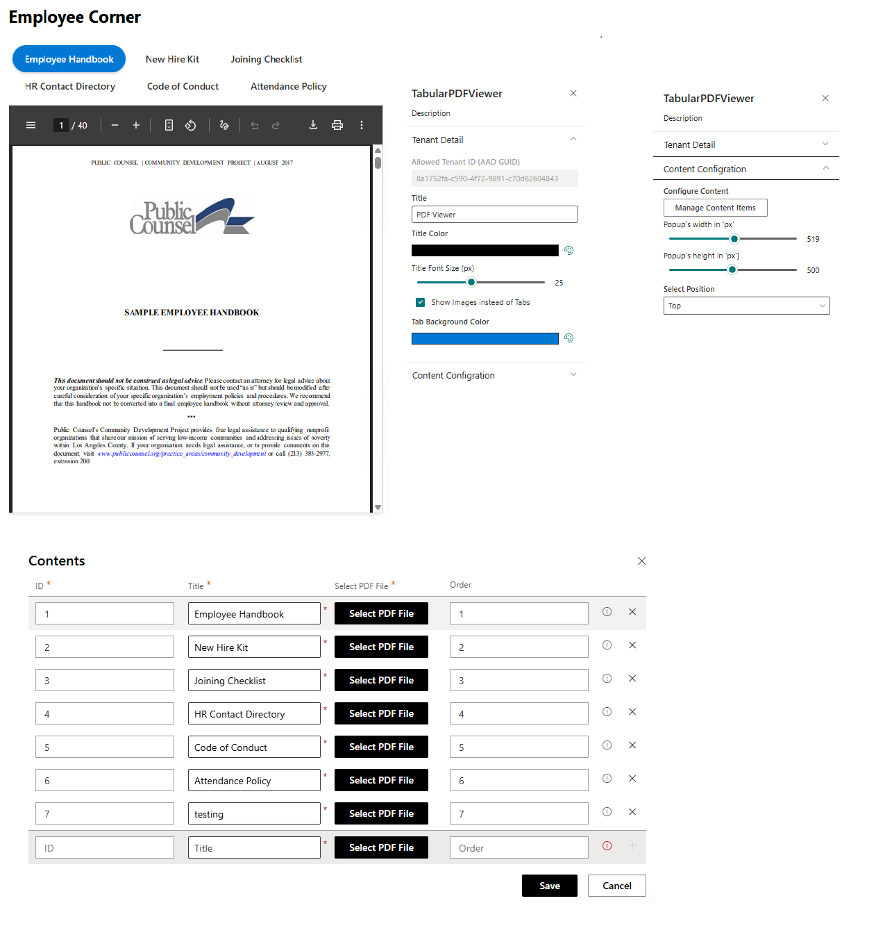 SharePoint Employee Corner SPFX Webpart Configuration